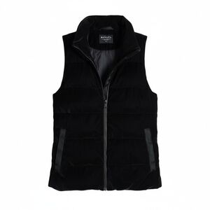 Athleta Luxe Velvet Down Puffer Vest Black Goose Down Zipper Front Soft Medium